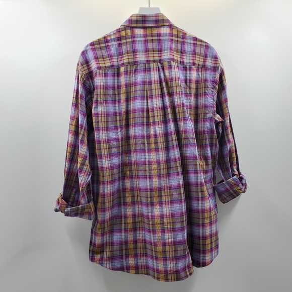 Alan Flusser Pink Plaid Casual Button Up Golf Top - Picture 5 of 6